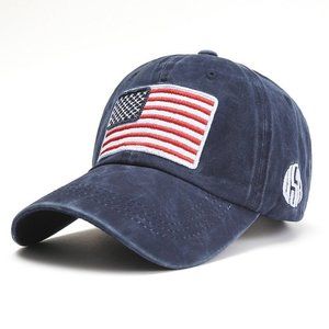 USA Flag Embroidered Vintage Cotton Baseball Cap | American Flag Distressed Hat